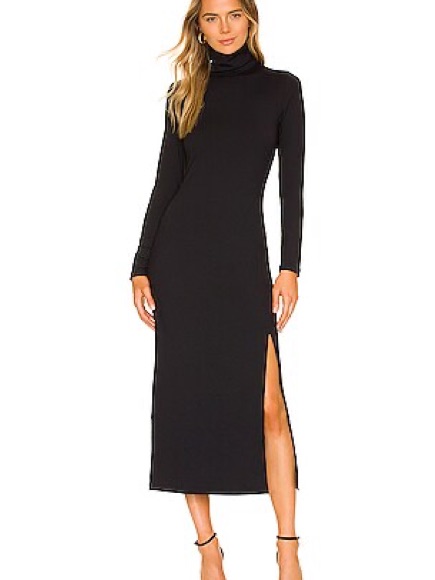 Susana Monaco Black Long Sleeve Turtleneck Midi Dress With Side Slit